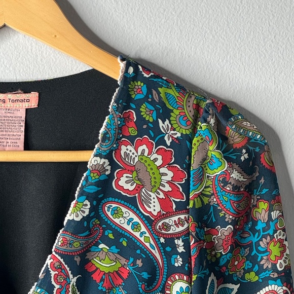 Flying Tomato Mini Dress Navy Blue Paisley Print Long Sleeves Size Extra Small - Picture 4 of 11